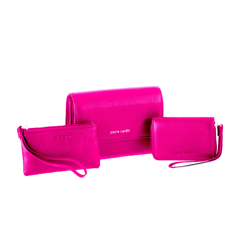 Γυναικείο Σετ 3 Τεμαχίων Pierre Cardin Φούξια από Eco Leather με Τσάντα ωμου, Τσαντακι Clutch & Πορτοφόλι WX54-FUCHSIA