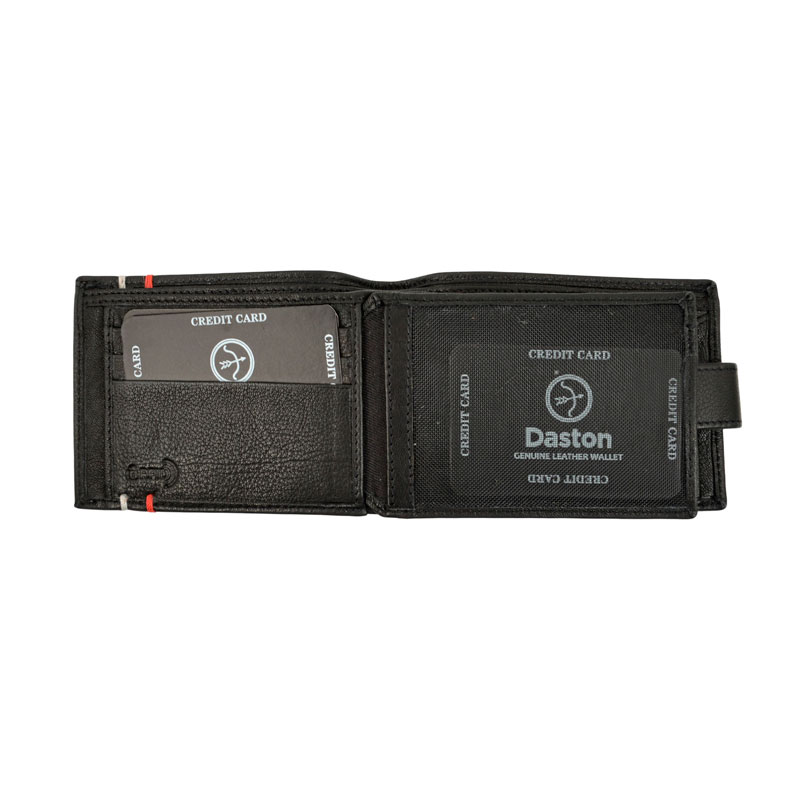 Daston Δερμάτινο Ανδρικό Πορτοφόλι με κουμπι και RFID μαυρο daston-099-black