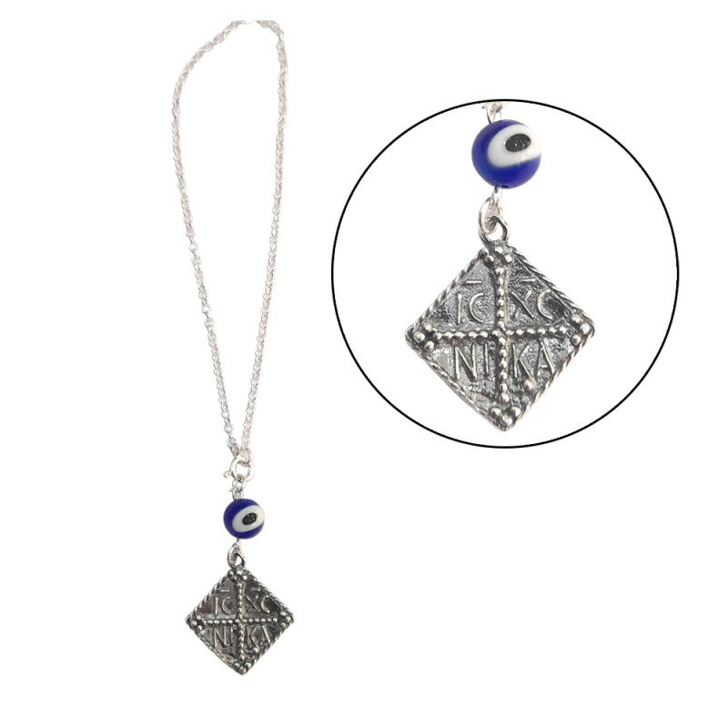 BD JEWELERY Γούρι Φυλαχτο Αυτοκινήτου ασημένιο 925 τετραγωνο Ιησούς Χριστός Νικά με Μάτι GT-2053 - KalliopiSilver