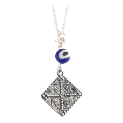 BD JEWELERY Γούρι Φυλαχτο Αυτοκινήτου ασημένιο 925 τετραγωνο "Ιησούς Χριστός Νικά" με Μάτι GT-2053