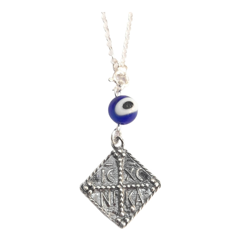BD JEWELERY Γούρι Φυλαχτο Αυτοκινήτου ασημένιο 925 τετραγωνο Ιησούς Χριστός Νικά με Μάτι GT-2053 - KalliopiSilver