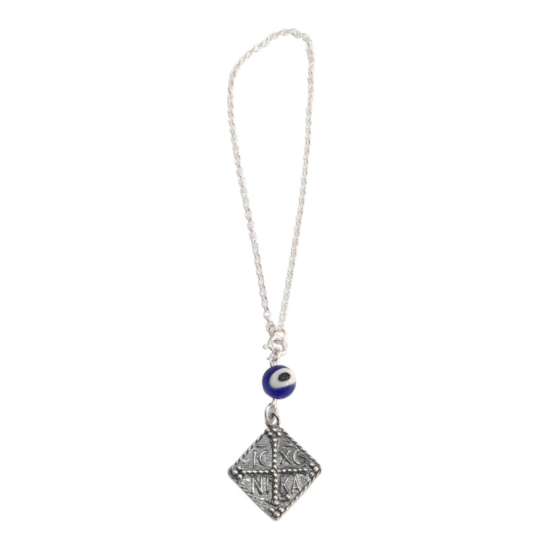 BD JEWELERY Γούρι Φυλαχτο Αυτοκινήτου ασημένιο 925 τετραγωνο Ιησούς Χριστός Νικά με Μάτι GT-2053 - KalliopiSilver