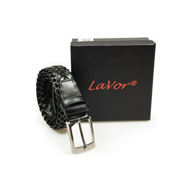Lavor 94 Ανδρική Ζώνη Δερμάτινη Πλεκτή Μαύρη - KalliopiSilver